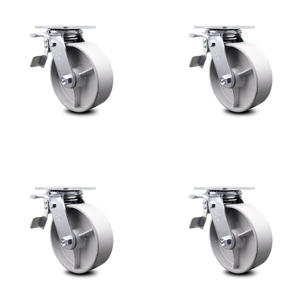 6 Inch Semi Steel Caster Set with Ball Bearings and Total Lock Brakes SCC